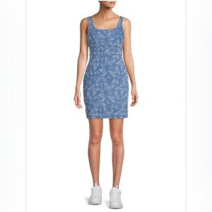 Light Wash Denim with Butterfly Print Corset Mini Dress